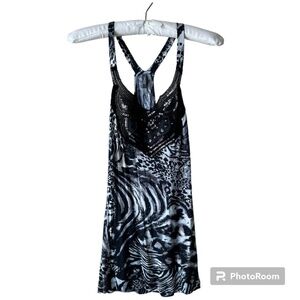 Charlotte Russe Black and White  Sequins Tank Top Animal Print Racerback Small